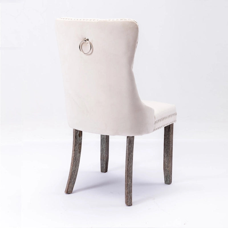 Velvet Upholstered Dining Chair Tufted High Back Solid Wood Legs Nailhead Trim
