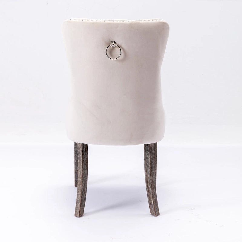 Velvet Upholstered Dining Chair Tufted High Back Solid Wood Legs Nailhead Trim