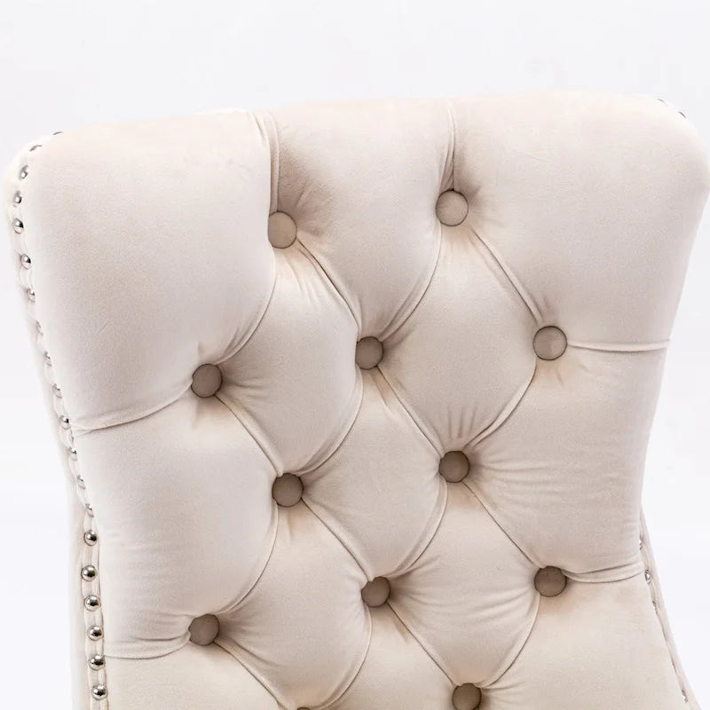 Velvet Upholstered Dining Chair Tufted High Back Solid Wood Legs Nailhead Trim
