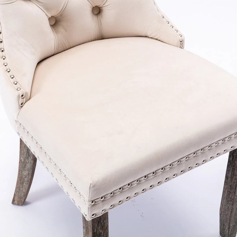 Velvet Upholstered Dining Chair Tufted High Back Solid Wood Legs Nailhead Trim