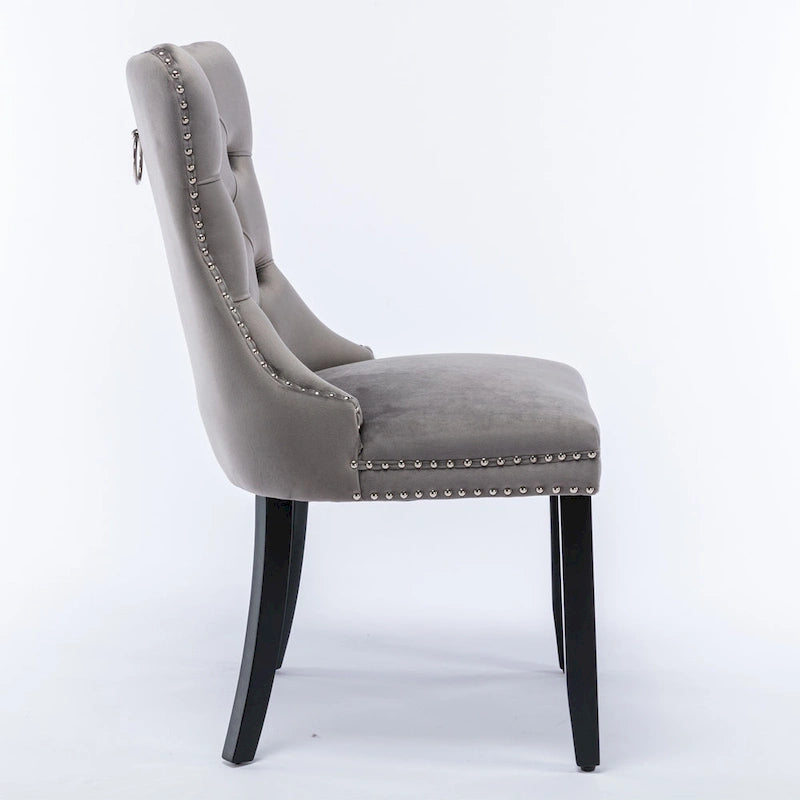 Velvet Upholstered Dining Chair Tufted High Back Solid Wood Legs Nailhead Trim