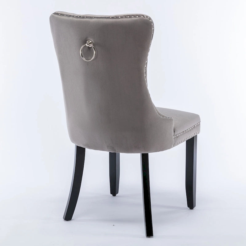 Velvet Upholstered Dining Chair Tufted High Back Solid Wood Legs Nailhead Trim