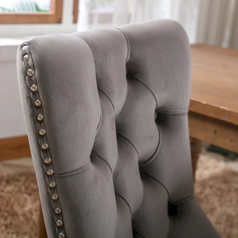 Velvet Upholstered Dining Chair Tufted High Back Solid Wood Legs Nailhead Trim