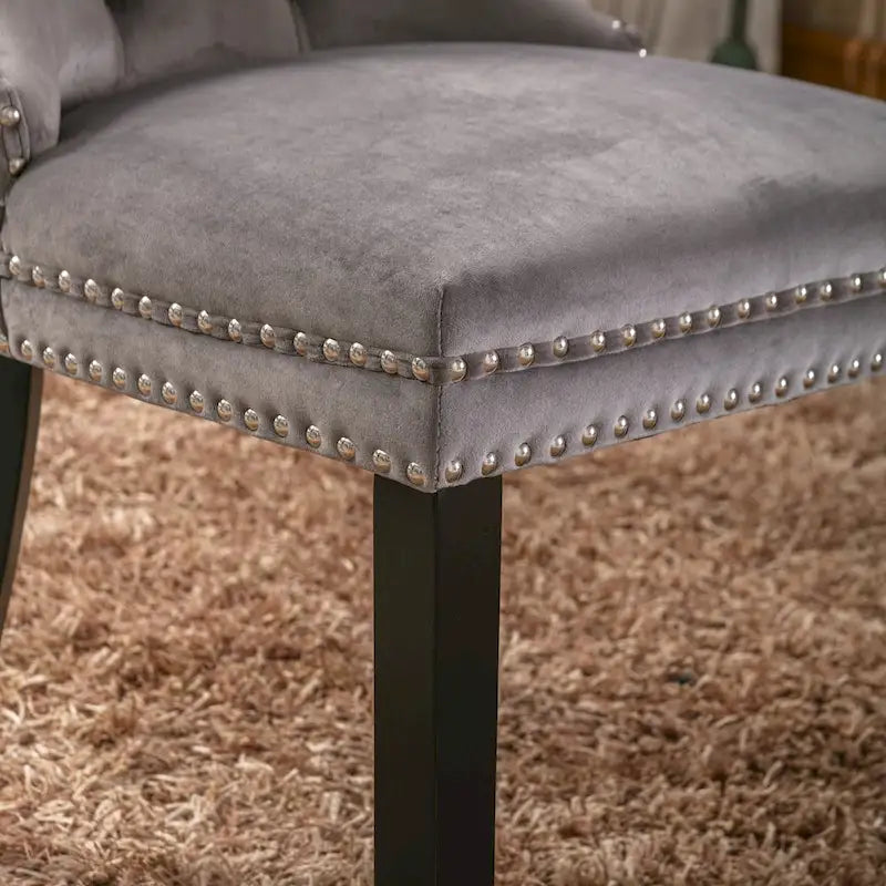 Velvet Upholstered Dining Chair Tufted High Back Solid Wood Legs Nailhead Trim