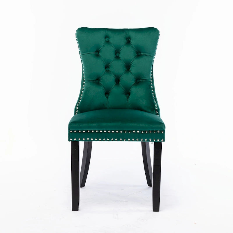 Velvet Upholstered Dining Chair Tufted High Back Solid Wood Legs Nailhead Trim