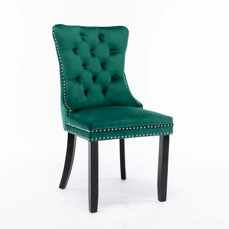 Velvet Upholstered Dining Chair Tufted High Back Solid Wood Legs Nailhead Trim