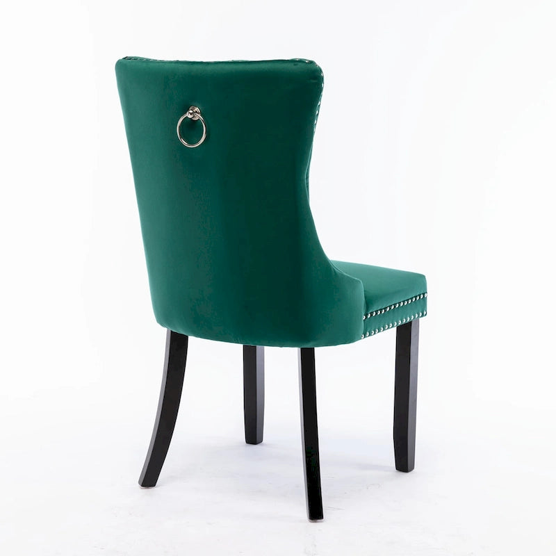 Velvet Upholstered Dining Chair Tufted High Back Solid Wood Legs Nailhead Trim