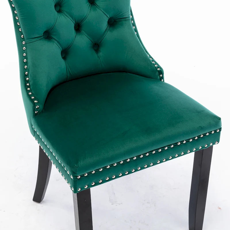 Velvet Upholstered Dining Chair Tufted High Back Solid Wood Legs Nailhead Trim