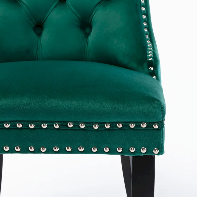 Velvet Upholstered Dining Chair Tufted High Back Solid Wood Legs Nailhead Trim