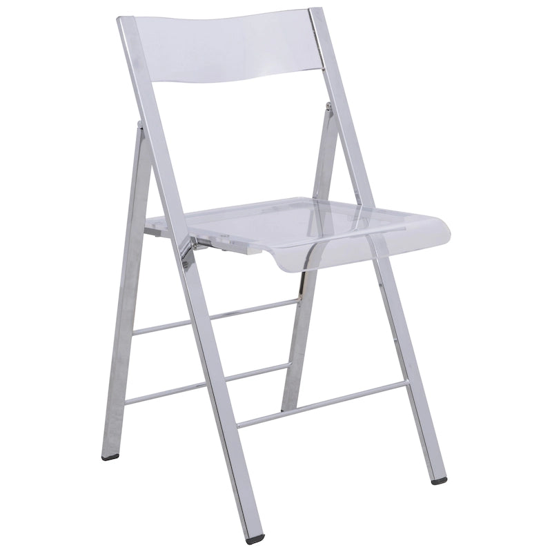 Modern Acrylic Folding Chair Chrome Frame Waterfall Seat Clear Gold Indoor