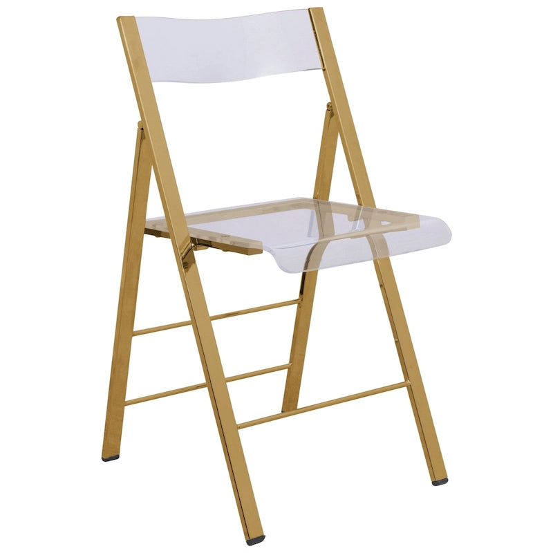 Modern Acrylic Folding Chair Chrome Frame Waterfall Seat Clear Gold Indoor