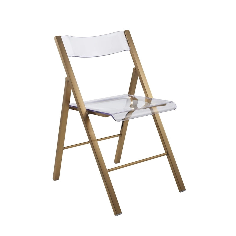 Modern Acrylic Folding Chair Chrome Frame Waterfall Seat Clear Gold Indoor