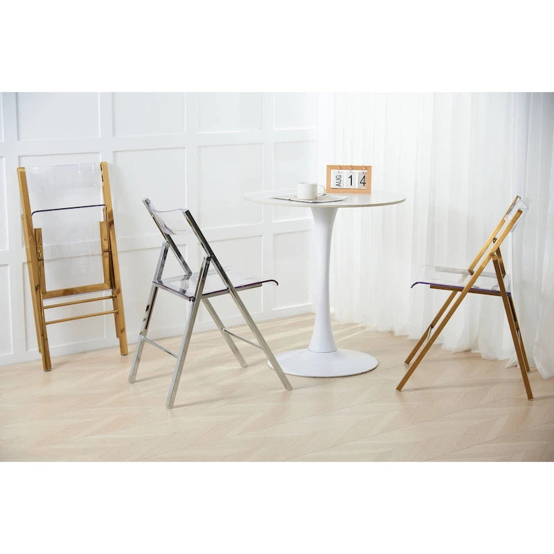 Modern Acrylic Folding Chair Chrome Frame Waterfall Seat Clear Gold Indoor