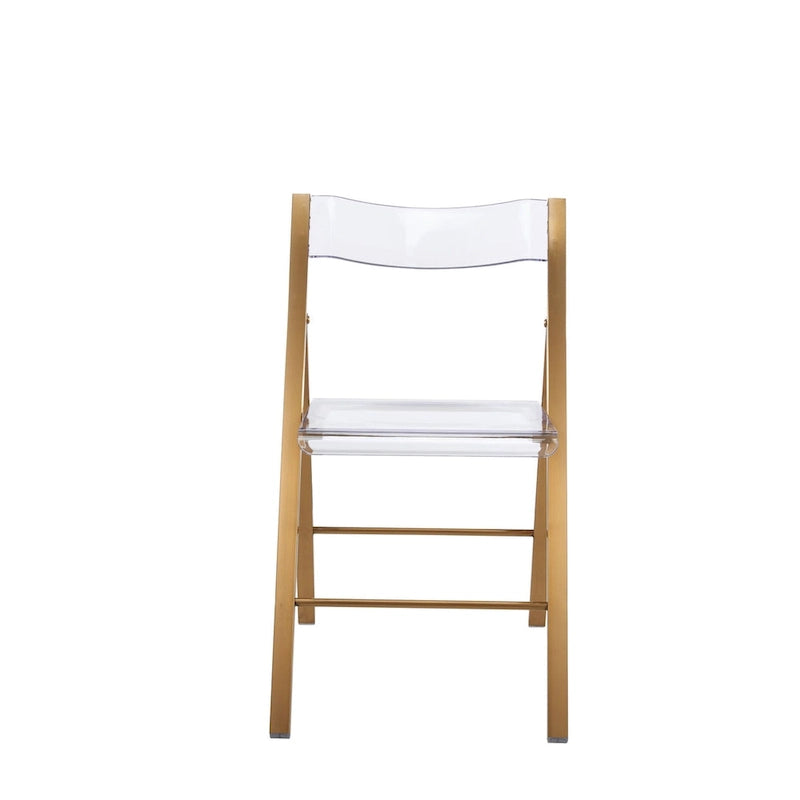 Modern Acrylic Folding Chair Chrome Frame Waterfall Seat Clear Gold Indoor