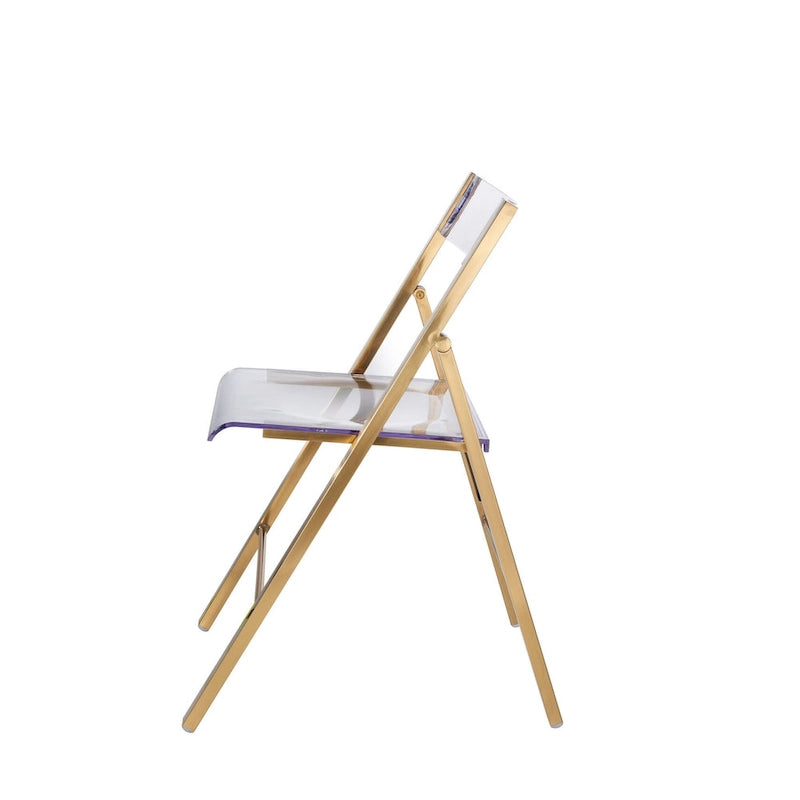 Modern Acrylic Folding Chair Chrome Frame Waterfall Seat Clear Gold Indoor