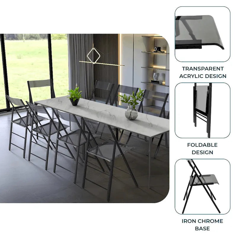 Modern Acrylic Folding Chair Chrome Frame Waterfall Seat Clear Gold Indoor