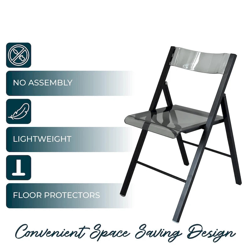 Modern Acrylic Folding Chair Chrome Frame Waterfall Seat Clear Gold Indoor