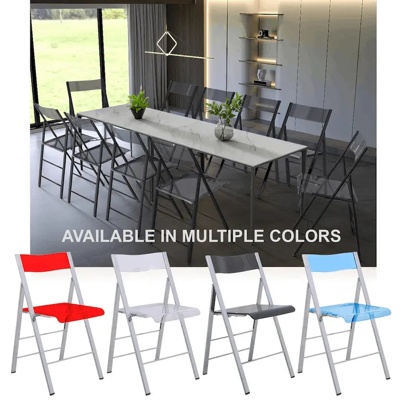 Modern Acrylic Folding Chair Chrome Frame Waterfall Seat Clear Gold Indoor