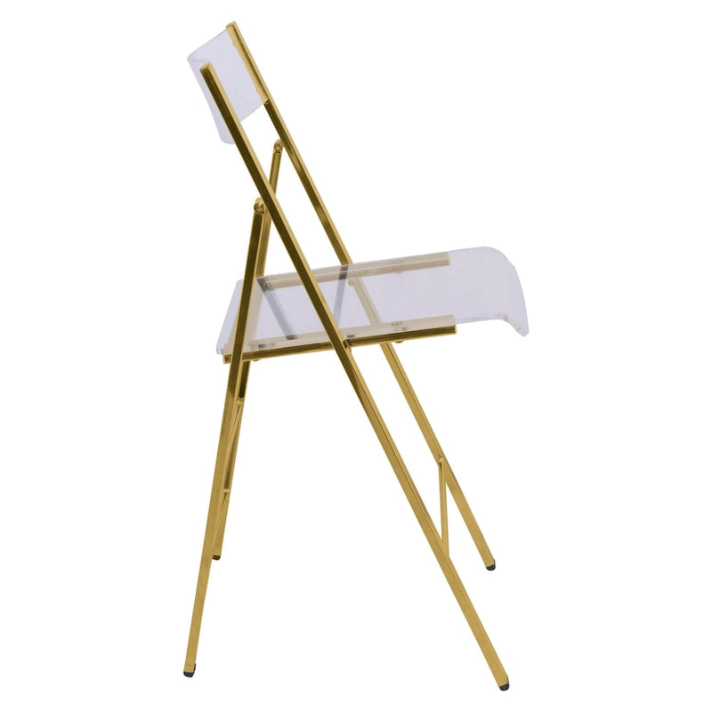 Modern Acrylic Folding Chair Chrome Frame Waterfall Seat Clear Gold Indoor