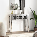 Mirrored Console Table Greek Key Geometric Frame Silver MDF Entryway Accent