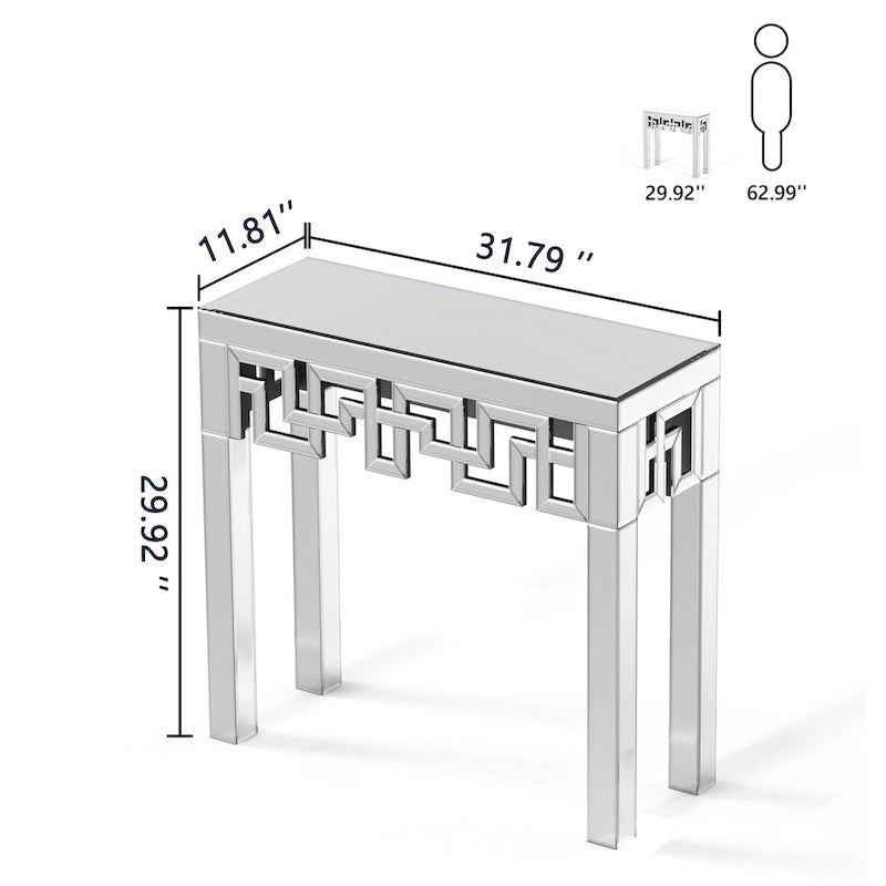 Mirrored Console Table Greek Key Geometric Frame Silver MDF Entryway Accent