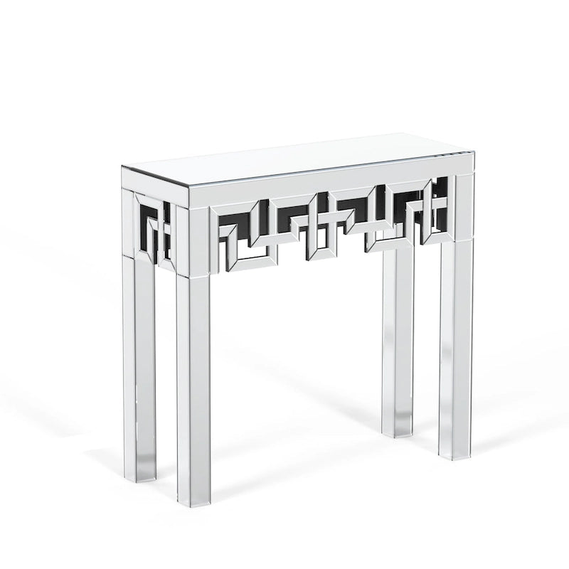 Mirrored Console Table Greek Key Geometric Frame Silver MDF Entryway Accent