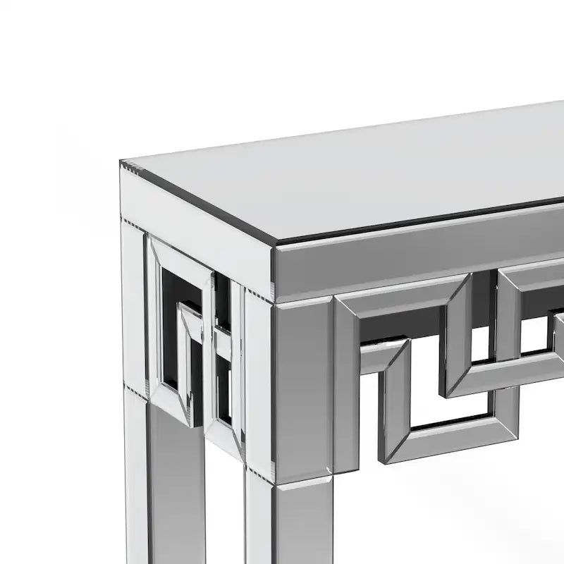 Mirrored Console Table Greek Key Geometric Frame Silver MDF Entryway Accent