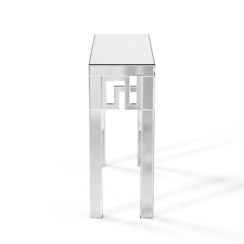 Mirrored Console Table Greek Key Geometric Frame Silver MDF Entryway Accent