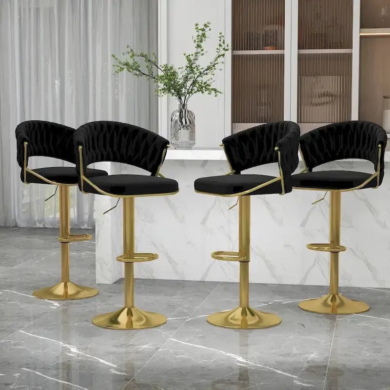 Velvet Swivel Bar Stool Adjustable Height Gold Pedestal Base 360 Degree