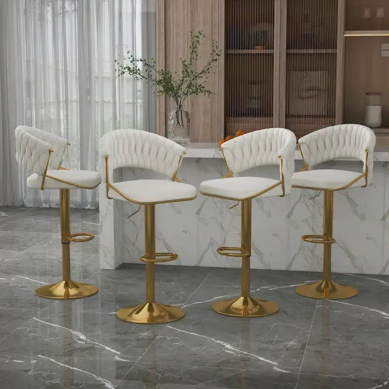 Velvet Swivel Bar Stool Adjustable Height Gold Pedestal Base 360 Degree