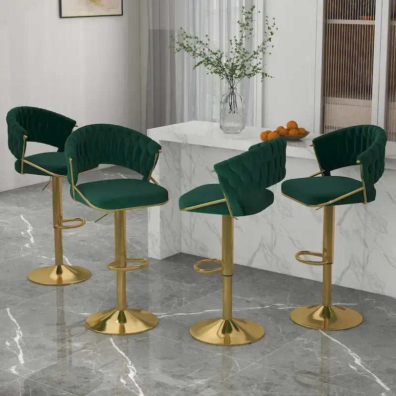 Velvet Swivel Bar Stool Adjustable Height Gold Pedestal Base 360 Degree