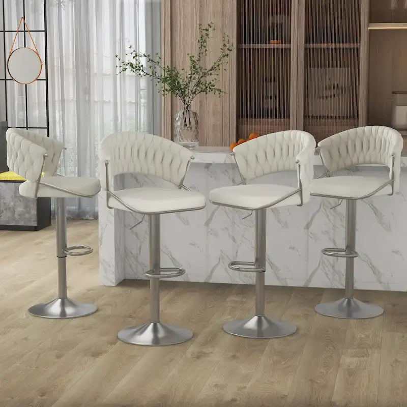 Velvet Swivel Bar Stool Adjustable Height Gold Pedestal Base 360 Degree