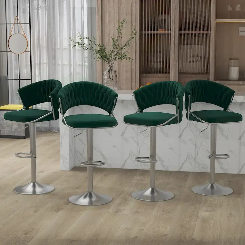 Velvet Swivel Bar Stool Adjustable Height Gold Pedestal Base 360 Degree