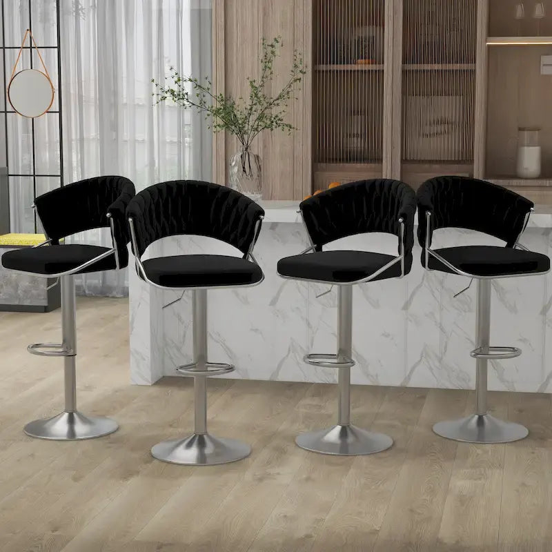 Velvet Swivel Bar Stool Adjustable Height Gold Pedestal Base 360 Degree