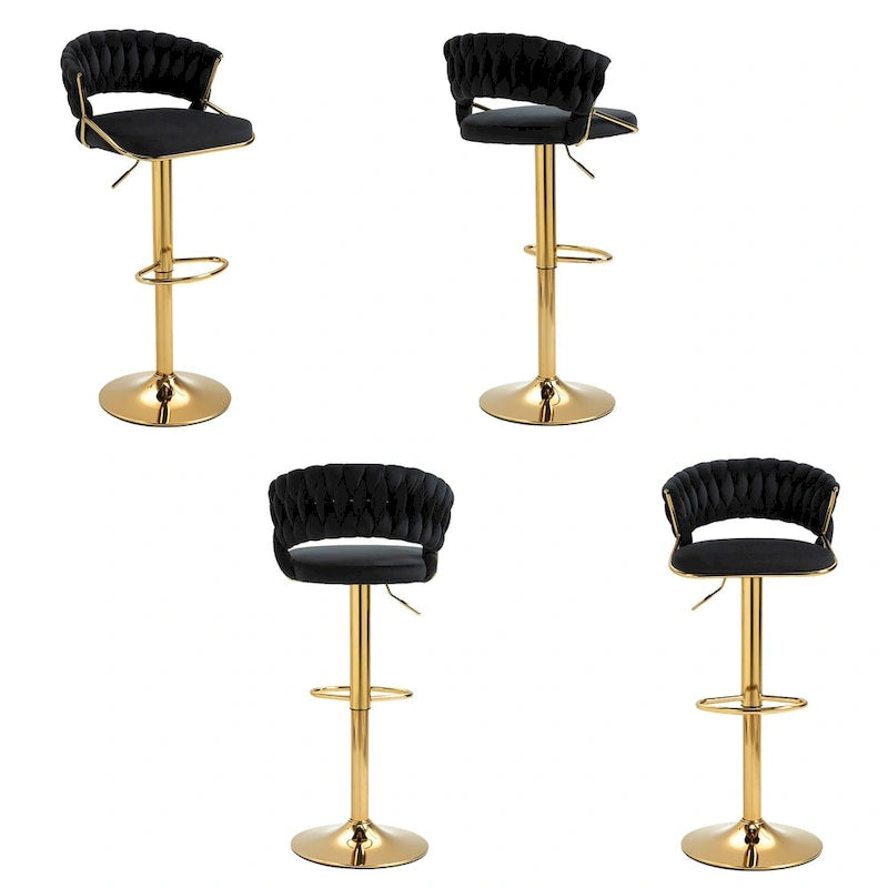 Velvet Swivel Bar Stool Adjustable Height Gold Pedestal Base 360 Degree