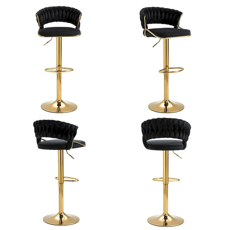 Velvet Swivel Bar Stool Adjustable Height Gold Pedestal Base 360 Degree