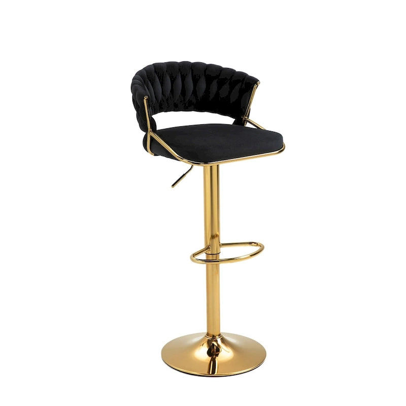 Velvet Swivel Bar Stool Adjustable Height Gold Pedestal Base 360 Degree