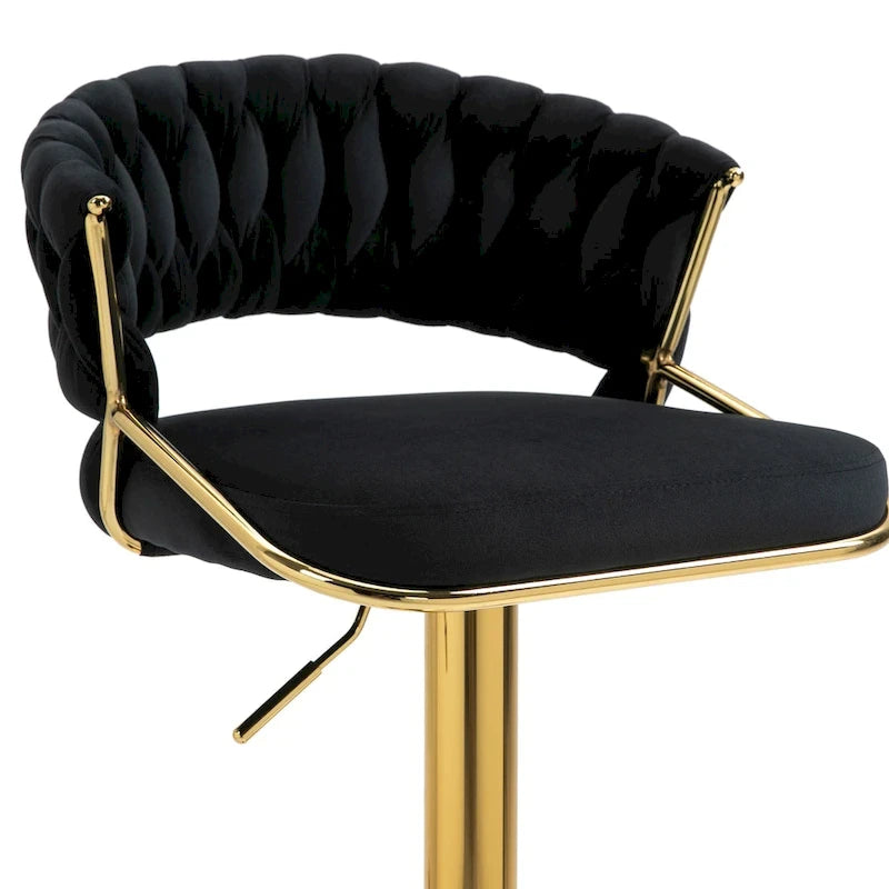 Velvet Swivel Bar Stool Adjustable Height Gold Pedestal Base 360 Degree