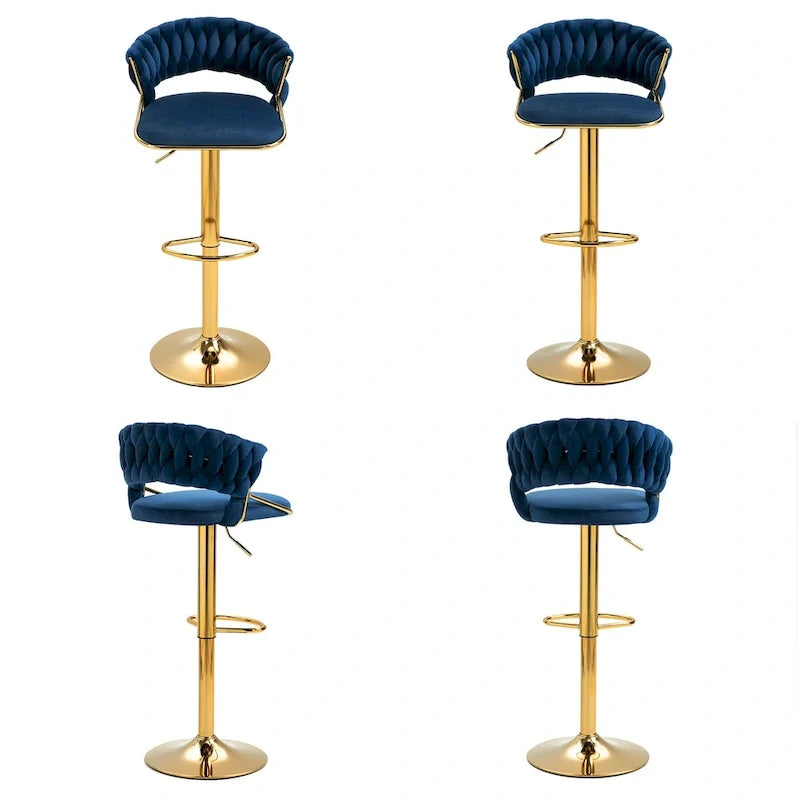 Velvet Swivel Bar Stool Adjustable Height Gold Pedestal Base 360 Degree