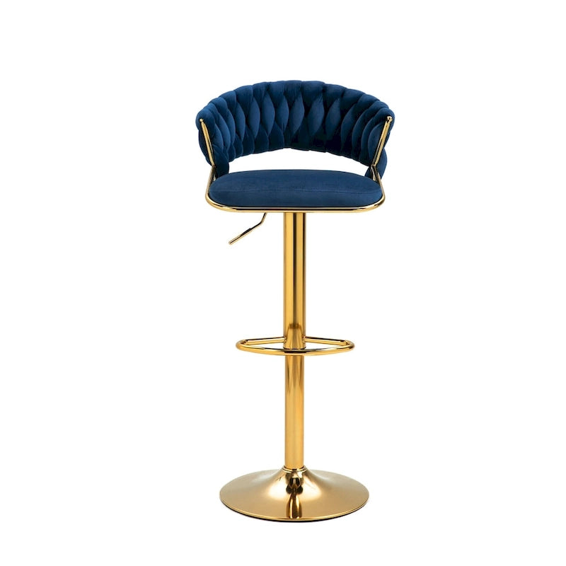 Velvet Swivel Bar Stool Adjustable Height Gold Pedestal Base 360 Degree