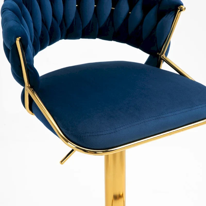 Velvet Swivel Bar Stool Adjustable Height Gold Pedestal Base 360 Degree