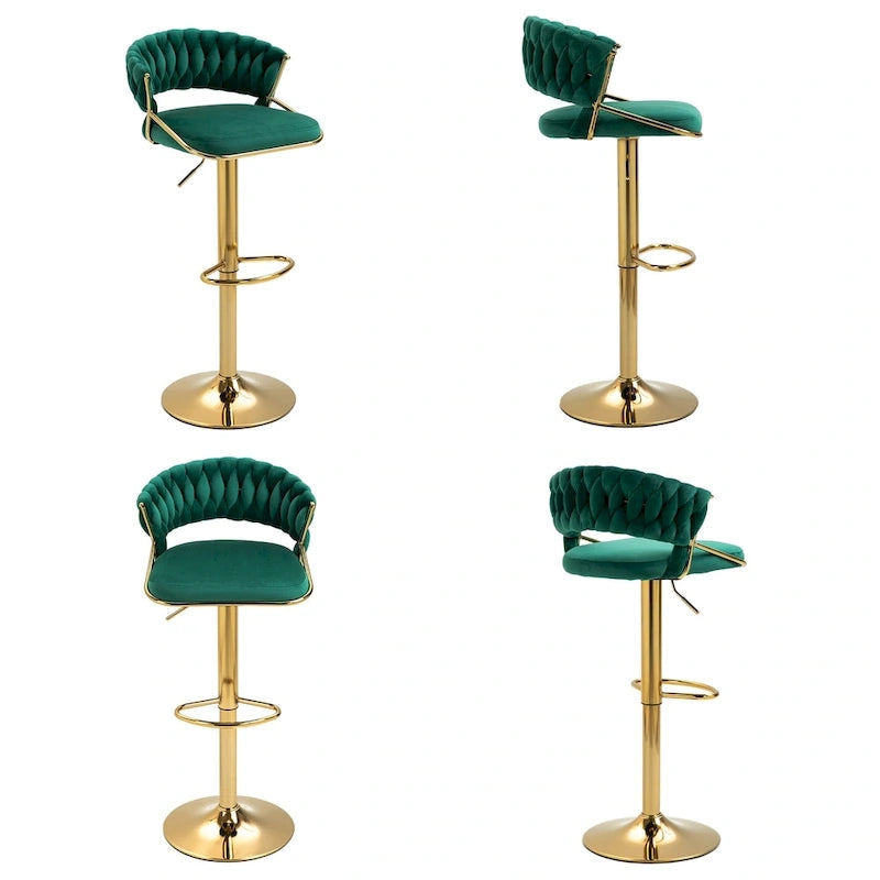 Velvet Swivel Bar Stool Adjustable Height Gold Pedestal Base 360 Degree