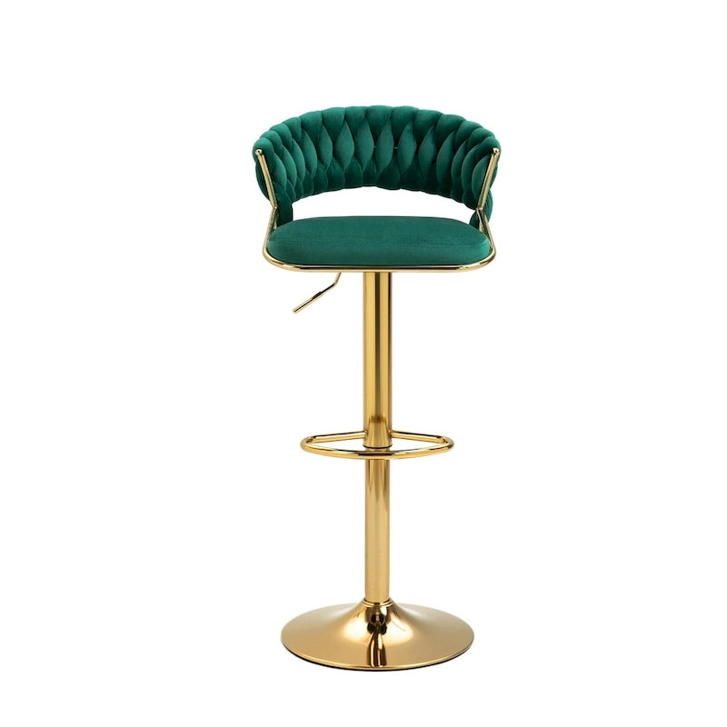 Velvet Swivel Bar Stool Adjustable Height Gold Pedestal Base 360 Degree