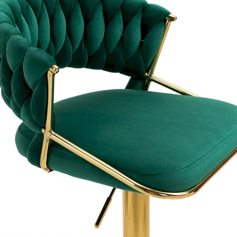 Velvet Swivel Bar Stool Adjustable Height Gold Pedestal Base 360 Degree