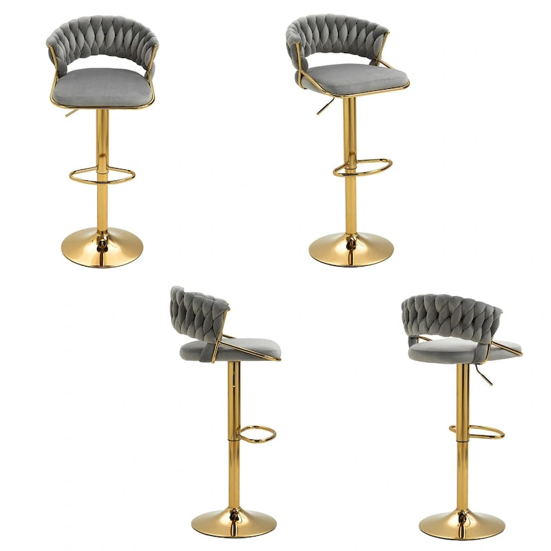 Velvet Swivel Bar Stool Adjustable Height Gold Pedestal Base 360 Degree