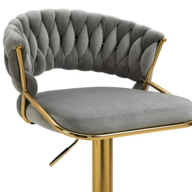 Velvet Swivel Bar Stool Adjustable Height Gold Pedestal Base 360 Degree