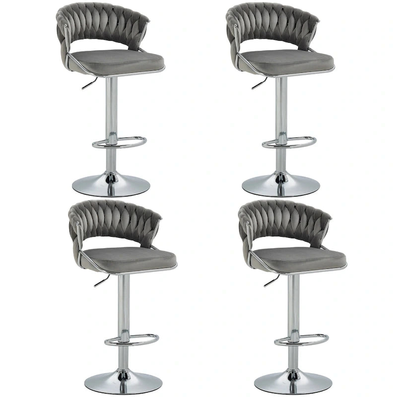 Velvet Swivel Bar Stool Adjustable Height Gold Pedestal Base 360 Degree