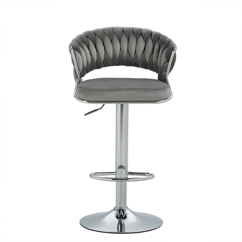 Velvet Swivel Bar Stool Adjustable Height Gold Pedestal Base 360 Degree