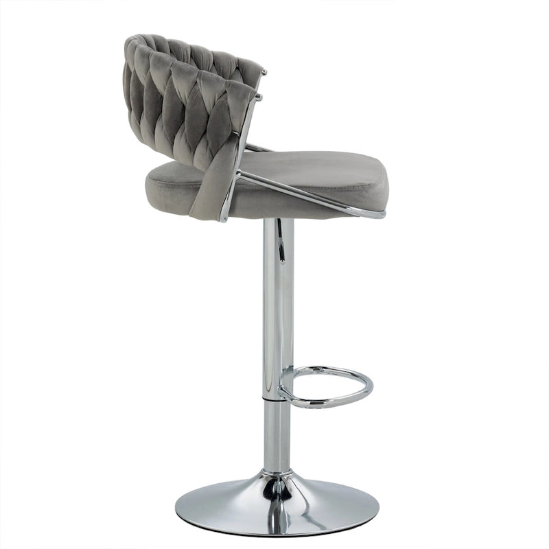 Velvet Swivel Bar Stool Adjustable Height Gold Pedestal Base 360 Degree