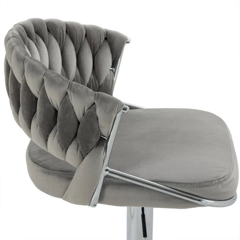 Velvet Swivel Bar Stool Adjustable Height Gold Pedestal Base 360 Degree